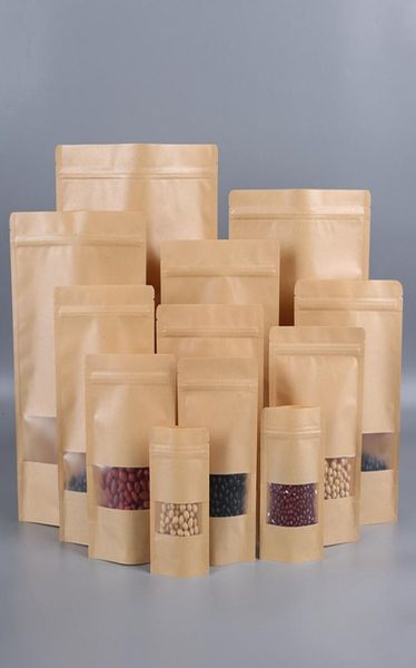 Saco de papel kraft de 11 tamanhos, sacos com barreira de umidade para alimentos, bolsa ziplock para embalagem de alimentos, plástico reutilizável, frontal, transparente, 6345109