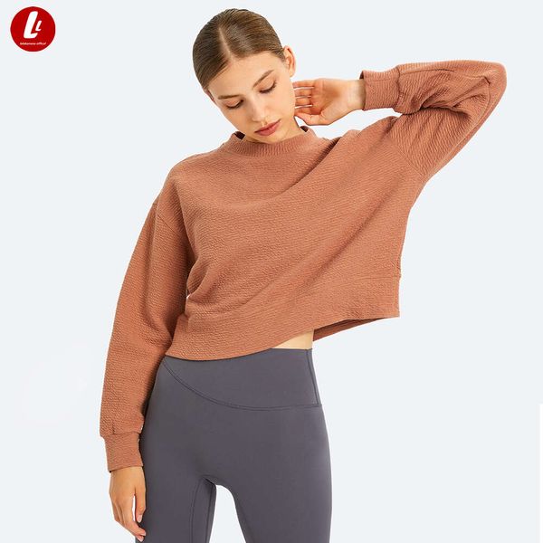 Lu Lu Align Felpe con cappuccio Yoga TEXTURED Comodo esercizio Pullover corto Manica lunga Top Donna Pelle amichevole Tempo libero Palestra Fitness Sport Felpe Limone Allenamento Gry