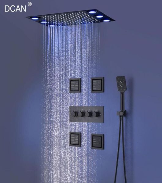 Escondido 3 funções Railfall montado na parede superior RainType aço inoxidável 304 SPS LED conjunto de chuveiro com corpo de 4 polegadas conjunto de banheiro a jato9389809