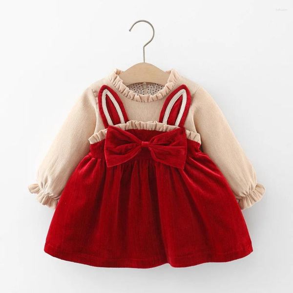 Vestidos de menina meninas vestido inverno outono 2024 manga longa veludo para crianças doce bowknot crianças princesa roupas da criança