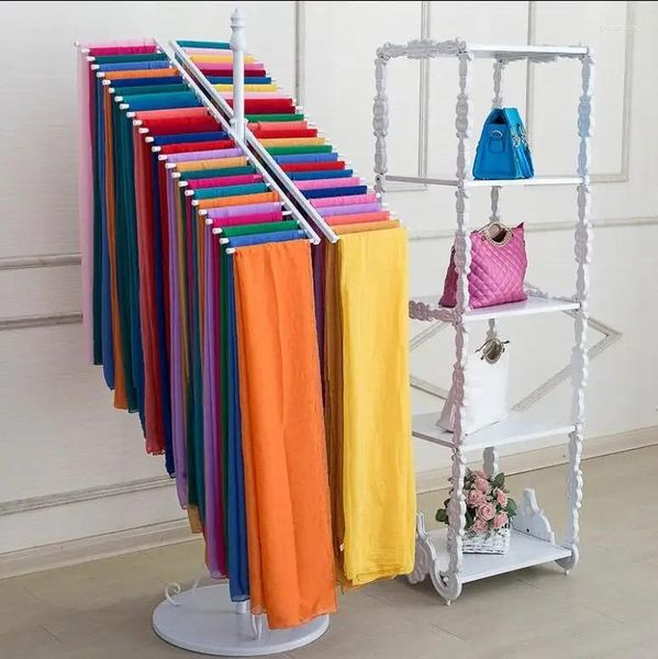 Cabides Loja de roupas Tieyi Scarf Rack Tipo de chão Dupla fileira xale Display Frame Pano Pendurado