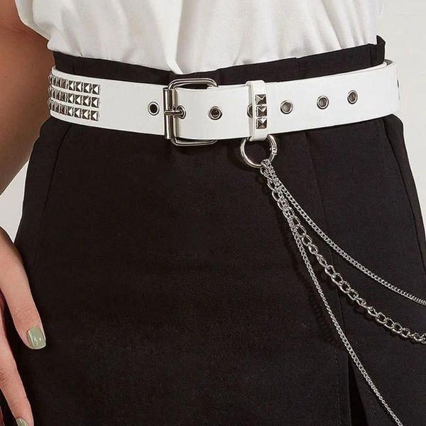 Gürtel Metall Verkettung Hose Kette Niet Punk Stil PU Leder Gürtel Koreanische Taille Strap Weibliche Bund Casual Zubehör