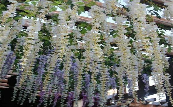 Romantici fiori artificiali Simulazione Glicine Vite Decorazioni di nozze Lungo corto Pianta di seta Bouquet Camera Ufficio Giardino Nuziale A2122306