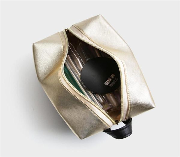 Maange litchi stria padrão preto ouro saco de escova cosmética feminino portátil zíper saco cosmético sacos de maquiagem organizador viagem accessor1960165