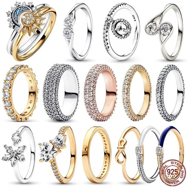 925 Sterling Gümüş Gümüş Gümüş Gümüş Gümrüklenebilir Sun Moon Luxurious Moda Cazibe Kadın Mücevher Hediyeleri satan küme halkaları