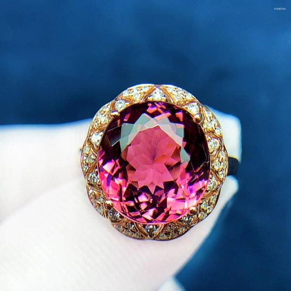 Cluster Anéis TM2024 Red Tourmaline Ring 18k Gold Jewel Natural 9.5ct Gemstones Diamantes Feminino para Mulheres Finas