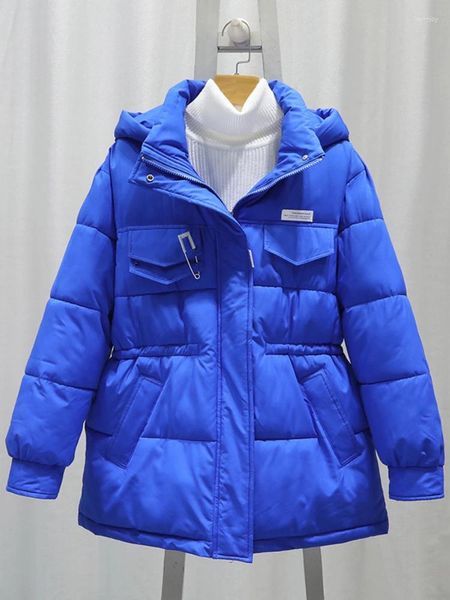 Casacos de Trench das Mulheres Jaquetas para Mulheres Inverno Estilo Coreano Mid Long Parkas Casual Quente Jaqueta Com Capuz Bolso Com Fecho de Cintura Oversized