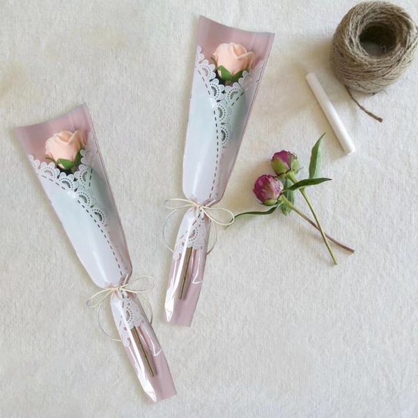 Envoltório de presente 20 unidades / conjunto Saco de embalagem de rosa única flor papel de embrulho casamento floral pacote suprimentos