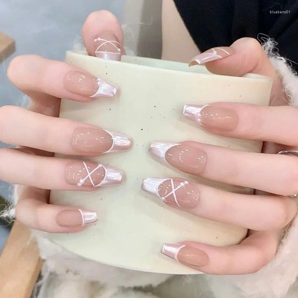 Unhas Falsas Misskitty Artesanal Press-on Wear Armadura Ballet Sapatos Linha Francesa Pérola Alta Qualidade Suave Branco Noiva Prego Destacável T