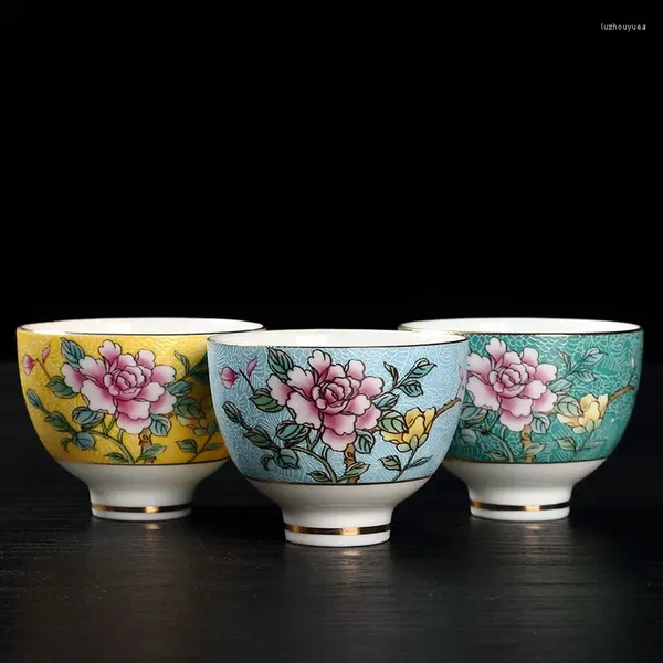 Tazze da tè Tazza da tè in ceramica smaltata colorata Tazza da tè creativa retrò Master Office Gaiwan Tazza da acqua piccola in porcellana per uso domestico Bicchieri