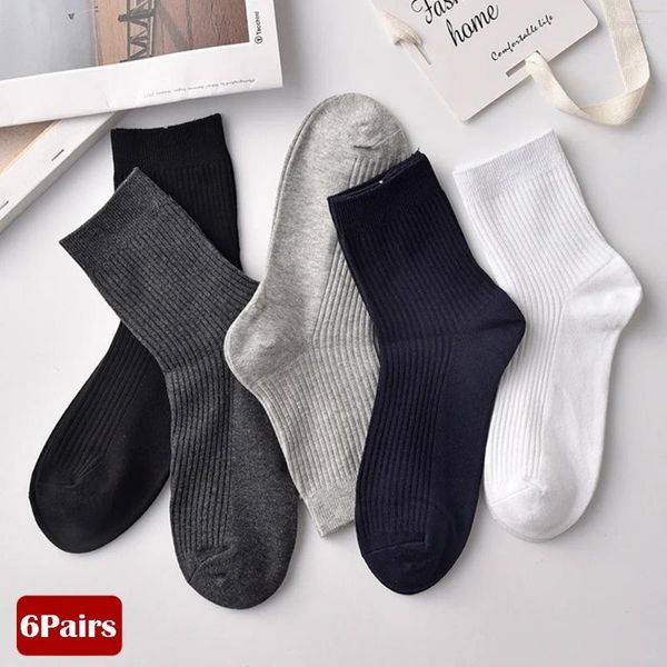 Männer Socken 6 Paare/los Doppel Nadel Männer Business Anti-geruch Sport Mid-Tube Großhandel Baumwolle Schweiß absorbieren Sokken einfarbig