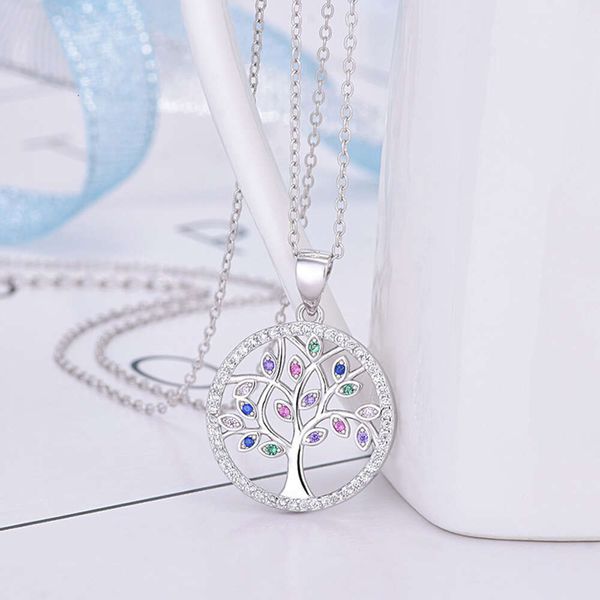 Collana con vita circolare in argento sterling S con cristalli di energia vibrante e positiva, pendente con albero della speranza