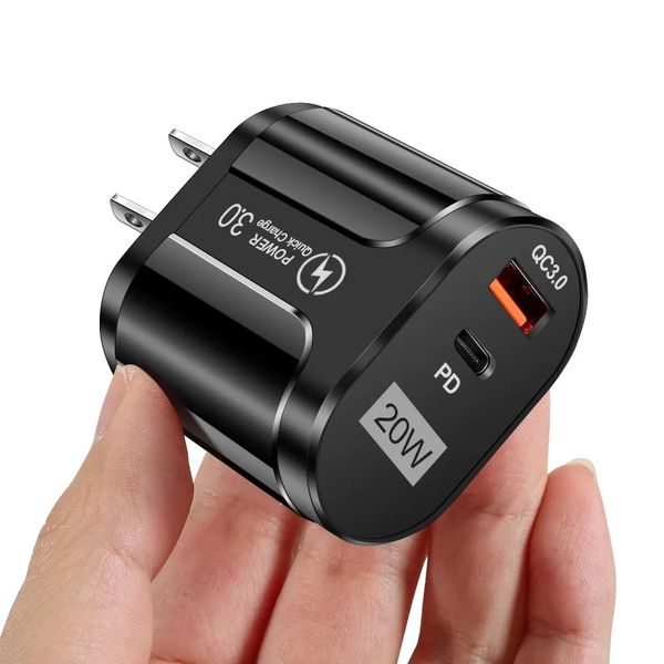 Caricatore USB C a doppia porta da 20 W QC3.0 PD Caricatore da muro rapido rapido Adattatore di alimentazione da viaggio UK EU US Plug per iPhone 15 Samsung s24 Tablet Phone