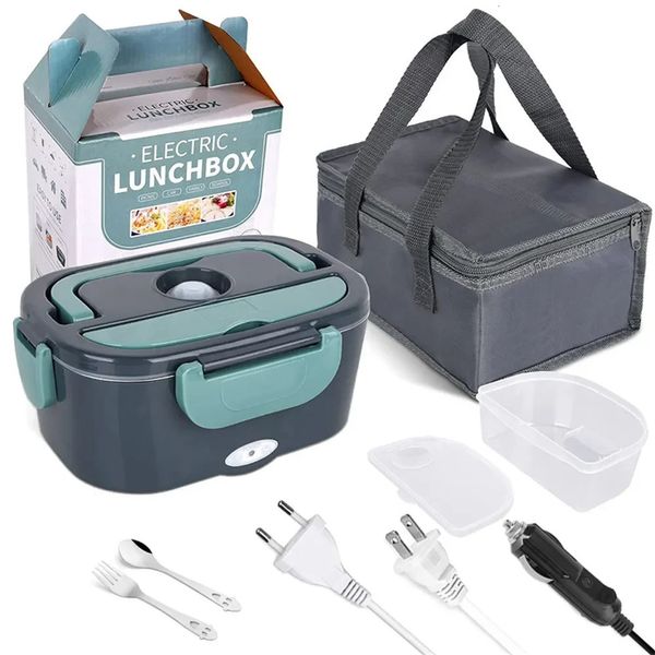 Portátil de aço inoxidável aquecimento alimentos bento caixa 2 in1 casa carro almoço elétrico 12v 220v aquecido recipiente mais quente conjunto 240109