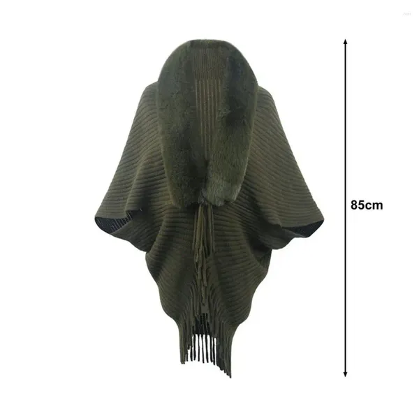 Lenços Mulheres Xale De Pelúcia Borla De Malha De Inverno Com Pele De Pele Cardigan Poncho À Prova De Vento Para Proteção De Pescoço De Cor Sólida