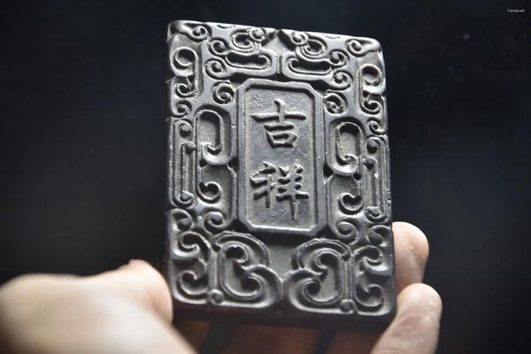 Estatuetas decorativas china hongshan cultura magnética preto ferro meteorito escultura sorte colar/etiqueta de cintura decoração para casa