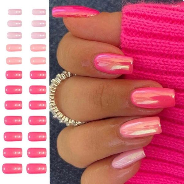 Unhas Falsas Francês Aurora Cor Pêssego Longo Quadrado Falso Nials Destacável Cobertura Completa Dicas de Unhas Mulheres Meninas