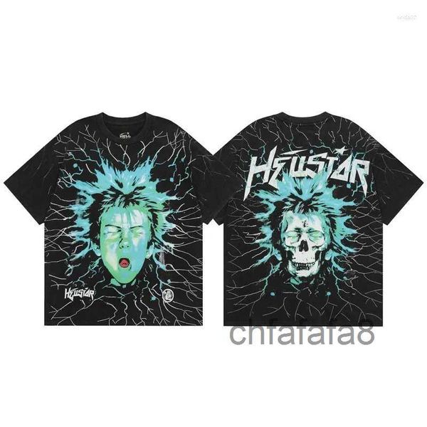 Herren T-Shirts Hellstar Shirt Electric Kid Kurzarm T-Shirt Washed Do Old Black Hell Star T-Shirt Männer Frauen Kleidung 0KV8