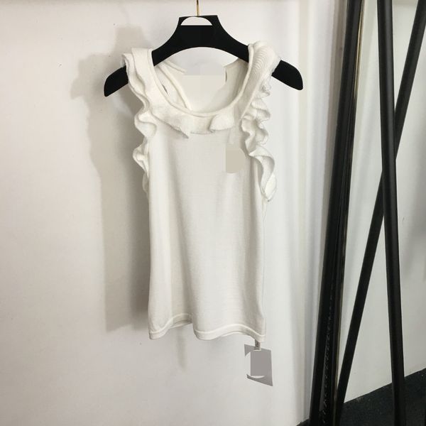 1000 L 2024 Pista Primavera Verão Marca Mesmo Estilo Branco Preto Suéter Manga Curta Tripulação Pescoço Roupas Femininas de Alta Qualidade Mulheres 20240087