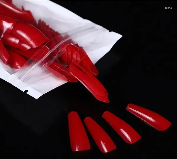 Falsas unhas 100pcs chinês vermelho falso com cola completa dicas de unhas super longas acrílicas para acessórios DBLC-004