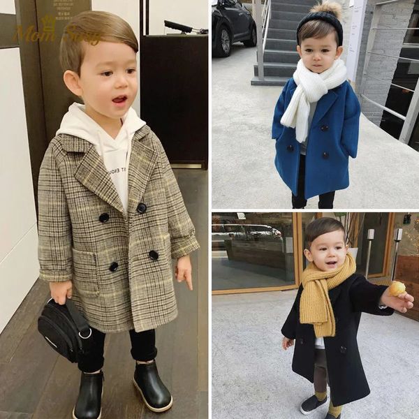 Bebek Bebek Kızlar Yün Ceket Uzun Çift Kelime Breasted Bebek Toddle Toddle Tweed Ceket Bahar Sonbahar Kış Giyim Giysileri 240127