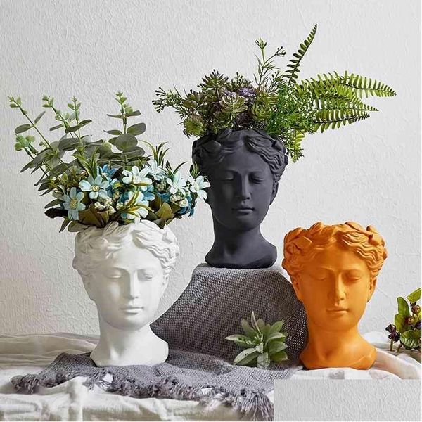 Vasos vaso decoração casa estética decoração scpture cabeça de cimento vaso de flores jardim venus deco 210409 gota entrega dhsad