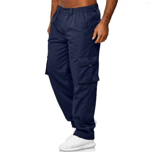 Pantaloni da uomo Uomo Dritto Cargo Casual Tinta unita Multi-tasche Pantaloni slim fit Gamba larga Pantaloni sportivi da jogging Abbigliamento da lavoro