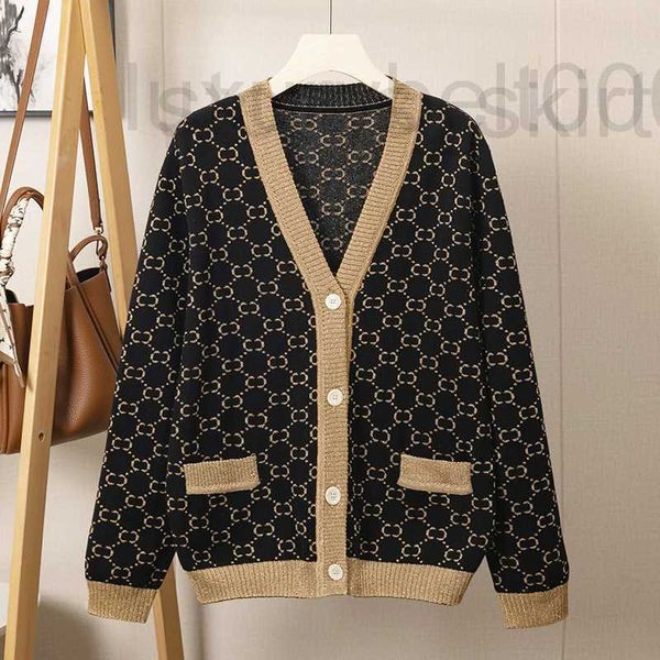 Suéteres femininos designer outono 2022 nova estrela feminina camisola do mesmo estilo ouro malha cardigan manga longa mulheres pk9t