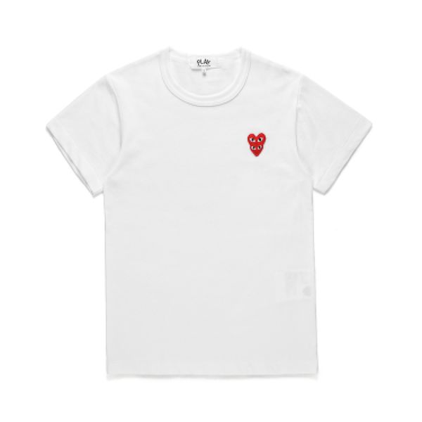 Designer-T-Shirt Com Des Garcons PLAY Logo Weißes Baumwoll-T-Shirt mit doppeltem rotem Herz Unisex Japan Beste Qualität EURO-Größe