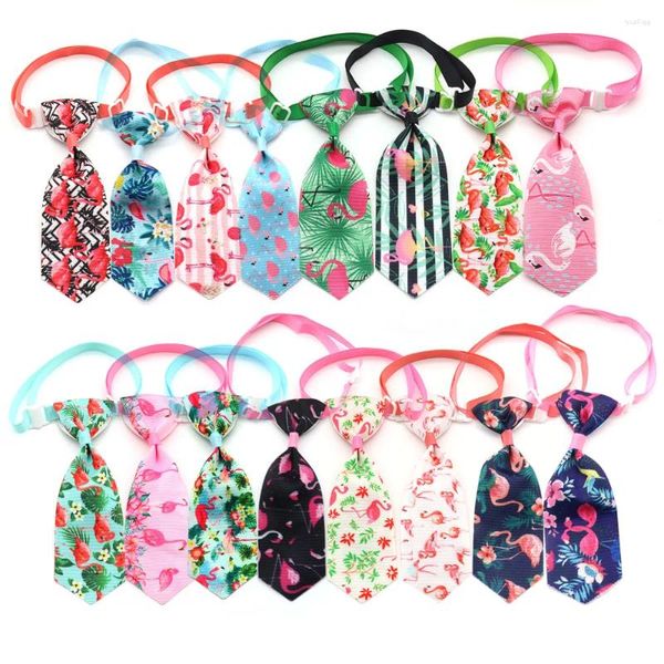 Abbigliamento per cani 30/50 pezzi Cravatta a molla Fatta a mano Modello fenicottero Pet Puppy Cat Papillon Collare regolabile Cravatta Accessori