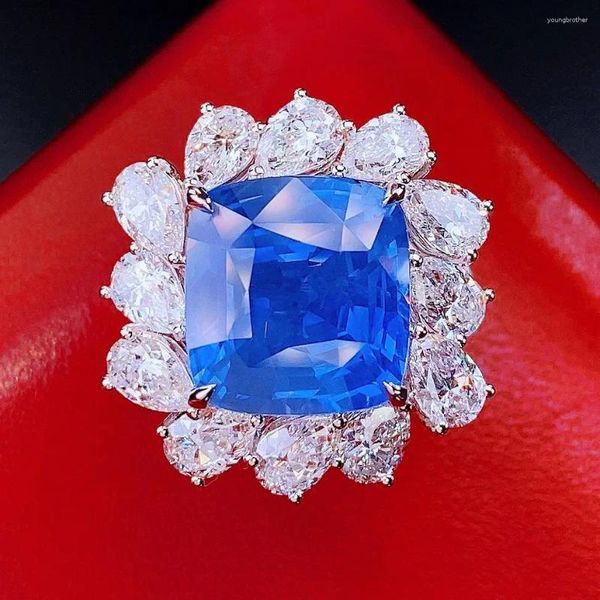 Кольца кластера HJY2024 Кольцо с синим сапфиром 10,86 карата Настоящее 18-каратное золото Натуральный негретый василек Драгоценный камень Бриллианты Камень женский