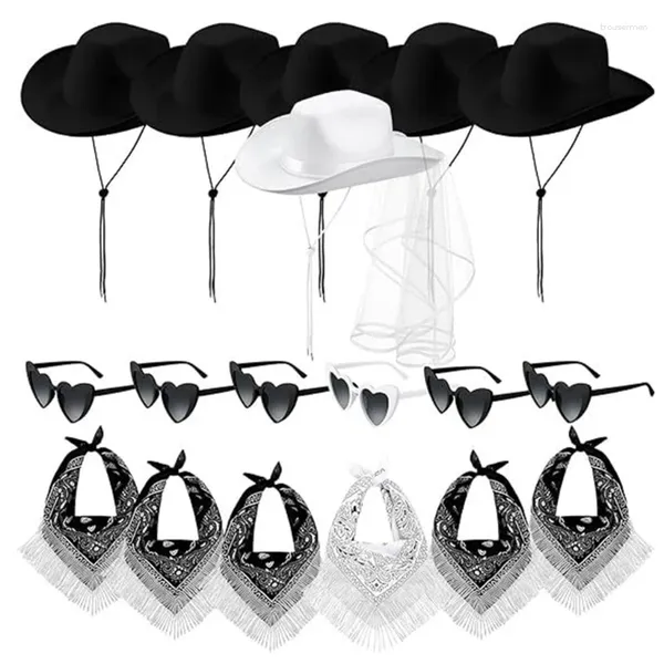 Boinas adulto coração óculos de sol caju lenço cowboy chapéu conjunto carnaval noiva à prova de sol com borlas decoração 6set/pack
