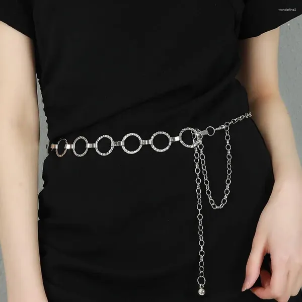 Kemerler Kotlar ayarlanabilir püskül zincir bel kayışı kızlar elbise dekorasyon kadınları ince bel bandı metal Kore Kemer