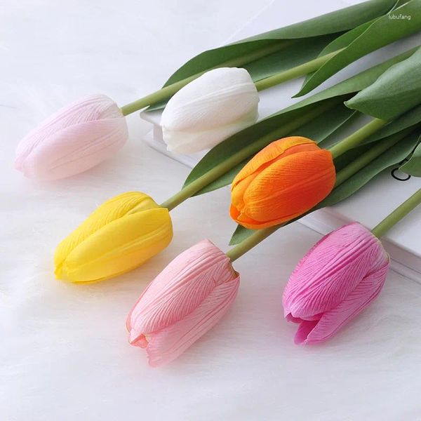 Flores decorativas sentir hidratante flor artificial decoração de casa falso fronteira transversal grande ramo tulipa