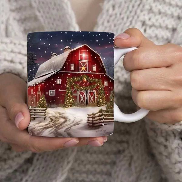 Tazze Tazza di Natale 3D Scena di Babbo Natale Pittura piatta 3D Tazza da caffè in ceramica Decorazione natalizia Decorazioni da tavola Accessori regalo YQ240109