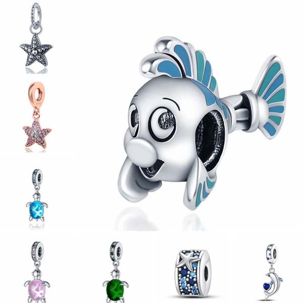 Ozean Muschel Charms Plata De Ley 925 Silber Blauer Delphin Meerjungfrau Schwanz Charms Passend für Pando Original Armband DIY Schmuckherstellung