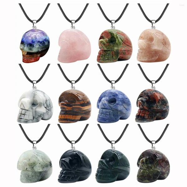 Colares Pingente Colar de Cristal para Mulheres Homens Esculpido Gemstone Esqueleto Humano Estatuetas Estátua Reiki Cura Pedra Jóias