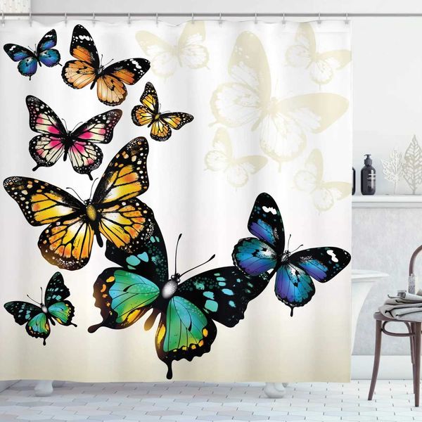 Tende da doccia Tenda da doccia a farfalla Decorazioni lussuose ed eleganti Stampe artistiche Set di decorazioni per il bagno in tessuto Marrone dorato