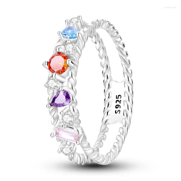 Anelli a grappolo Lussuoso argento sterling 925 Fascino colorato Tesoro esotico per le donne Pavimenta CZ Fine Fidanzamento Anniversario Gioielli di moda