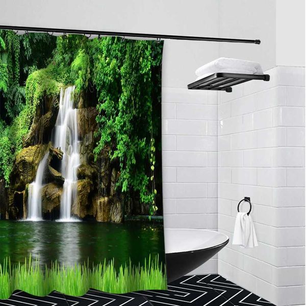 Tende da doccia Tenda da bagno con cascata scenica Tenda da doccia per bagno impermeabile con nave decorativa per la casa