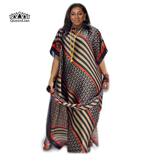 Stile Moda Oversize Abbigliamento donna africana Dubai Dashiki Abaya Formato libero Stampa Design con sciarpa Abito lungo allentato 240109