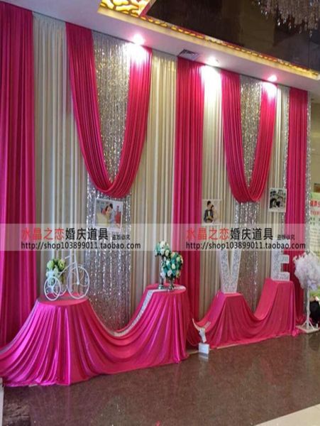 Cortina de fundo de festa para decoração de casamento, cortina de seda gelada com lantejoulas vermelhas swag7495822