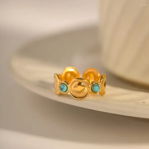 Anelli a grappolo in acciaio inossidabile placcato oro 18 carati francese semplice blu turchese anello rotondo gioielli di moda per le donne regalo di compleanno