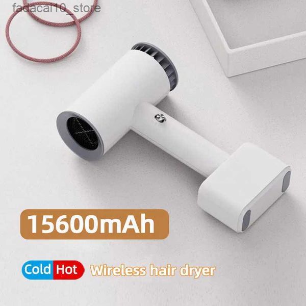 Asciugacapelli 15600mAh Asciugacapelli senza fili Portatile ricaricabile Asciugacapelli a vento caldo freddo Asciugacapelli senza fili per la verniciatura di campeggio all'aperto Animale domestico Q240109