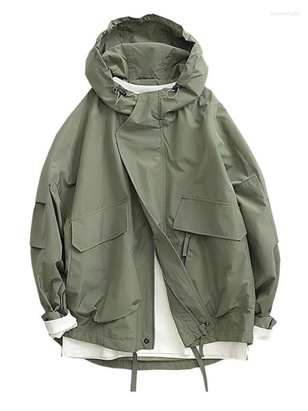 Giacche da donna Bomber con cappuccio oversize verde militare Uomo Donna Harajuku Maniche lunghe Cerniera Cappotti cargo solidi Autunno allentato all'aperto