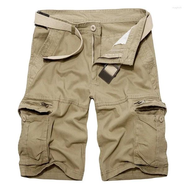 Мужские шорты 2024, летние мужские шорты цвета хаки, повседневные армейские шорты до колена, мужские хлопковые прямые брюки с несколькими карманами без ремня, 28-40