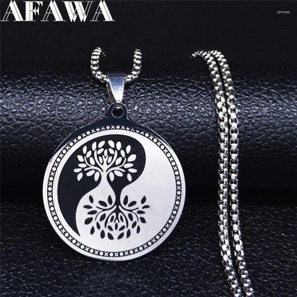 Collane con ciondolo Yin Yang Otto diagrammi Albero della vita Collana in acciaio inossidabile Donna Argento Colore Pendenti rotondi Gioielli N4006S