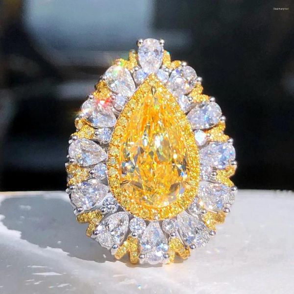 Cluster Anéis GIA Anel de Diamante 5.07ct 18K Ouro Fantasia Luz Amarelo Diamantes Casamento Noivado Feminino para Mulheres Finas