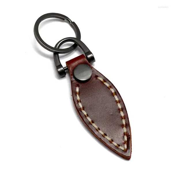 Porte-clés de voiture en cuir véritable lisse, couleur unie, pour hommes et femmes, Style Vintage, plaqué pistolet noir, pendentif