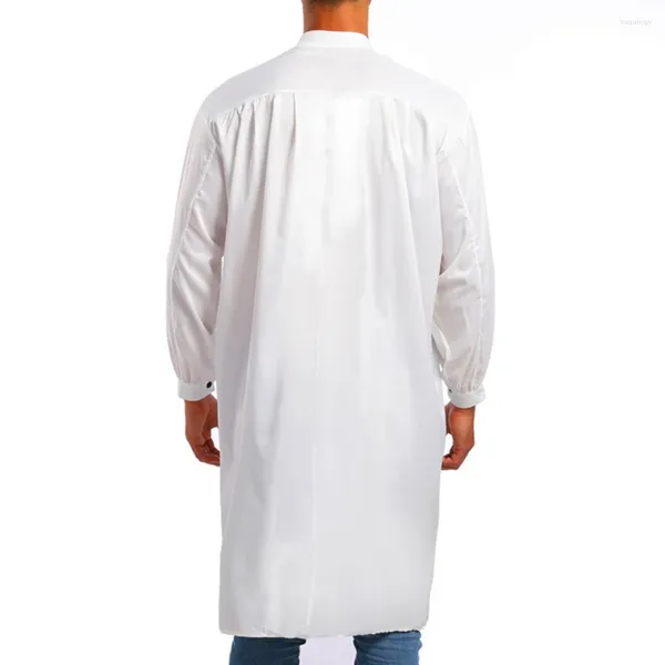 Roupas étnicas Top Robe Outono Diário Regular Ligeiro Estiramento Cor Sólida Marca Botão Casual Manga Longa Masculino Muçulmano